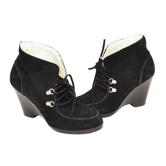 MICHAEL Michael Kors WENDI Suede Bootie Platform Wedge Heel Boot Black 6.5 Nib - Picture 1 of 8